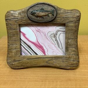 Rustic Brown Picture Frame with Pink Marble Design